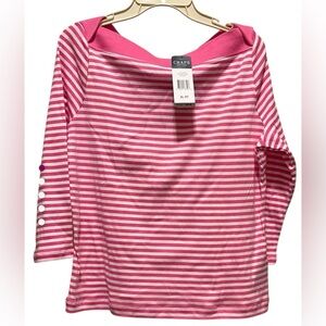 Chaps Vibrant Pink and White Striped Shirt PXL